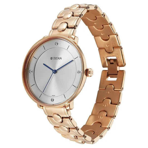 Titan Workwear Silver Dial Rose Gold Metal Strap Analog Watch for Women 2651WM11