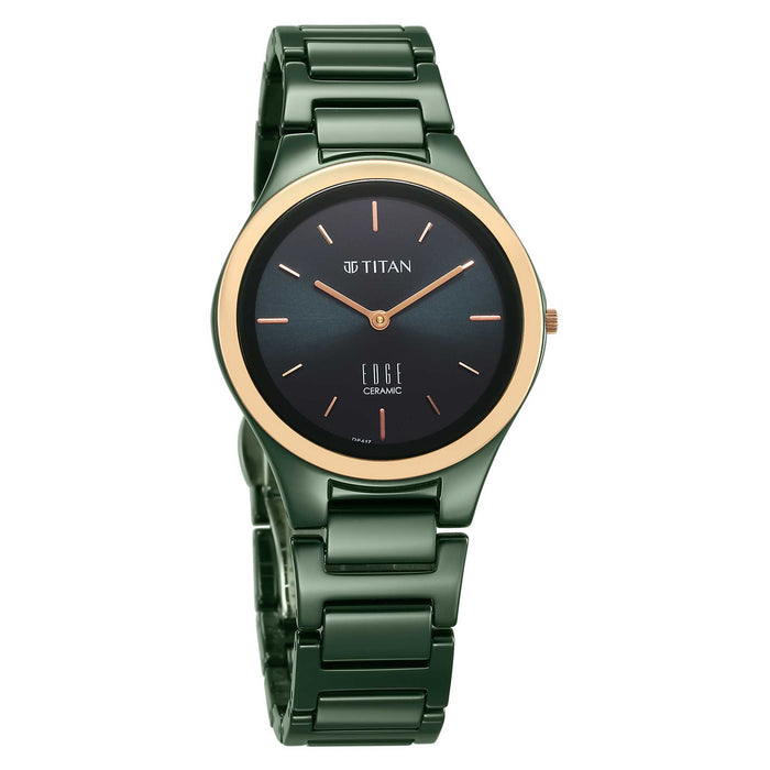 Titan Edge Bicolour Quartz Analog Green Dial Green Ceramic Strap Watch For Women