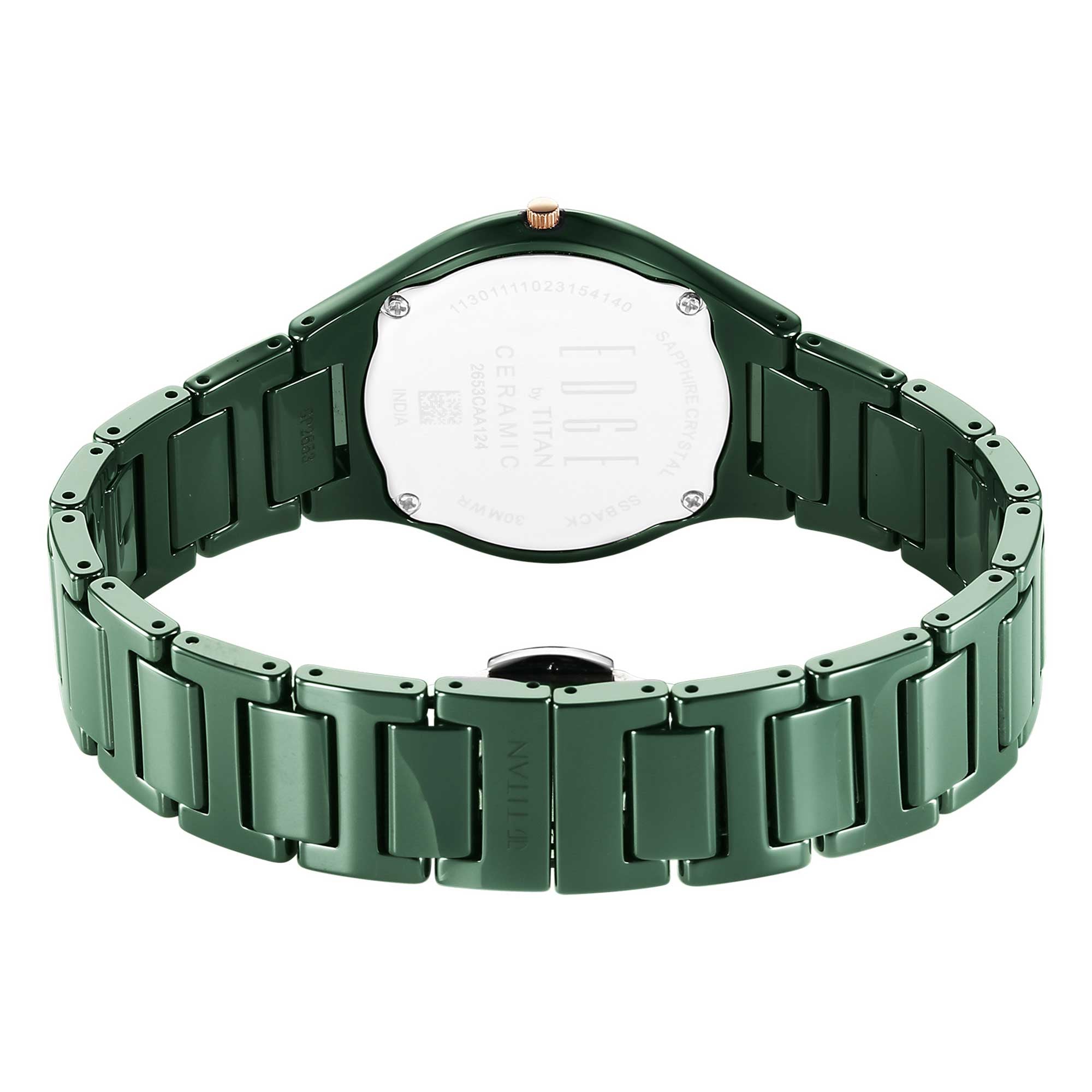 Titan Edge Bicolour Quartz Analog Green Dial Green Ceramic Strap Watch For Women