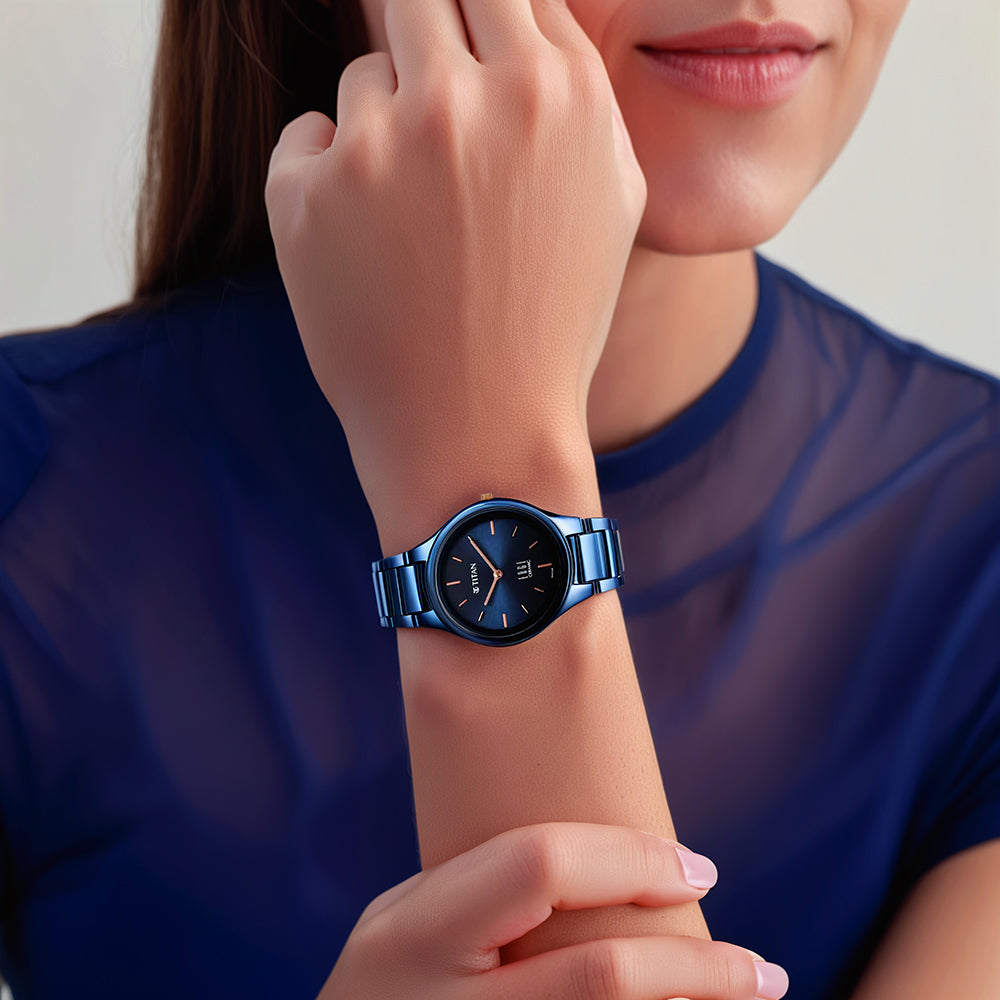 Titan Edge Ceramic Quartz in Atlantic Blue Dial Watch for Women