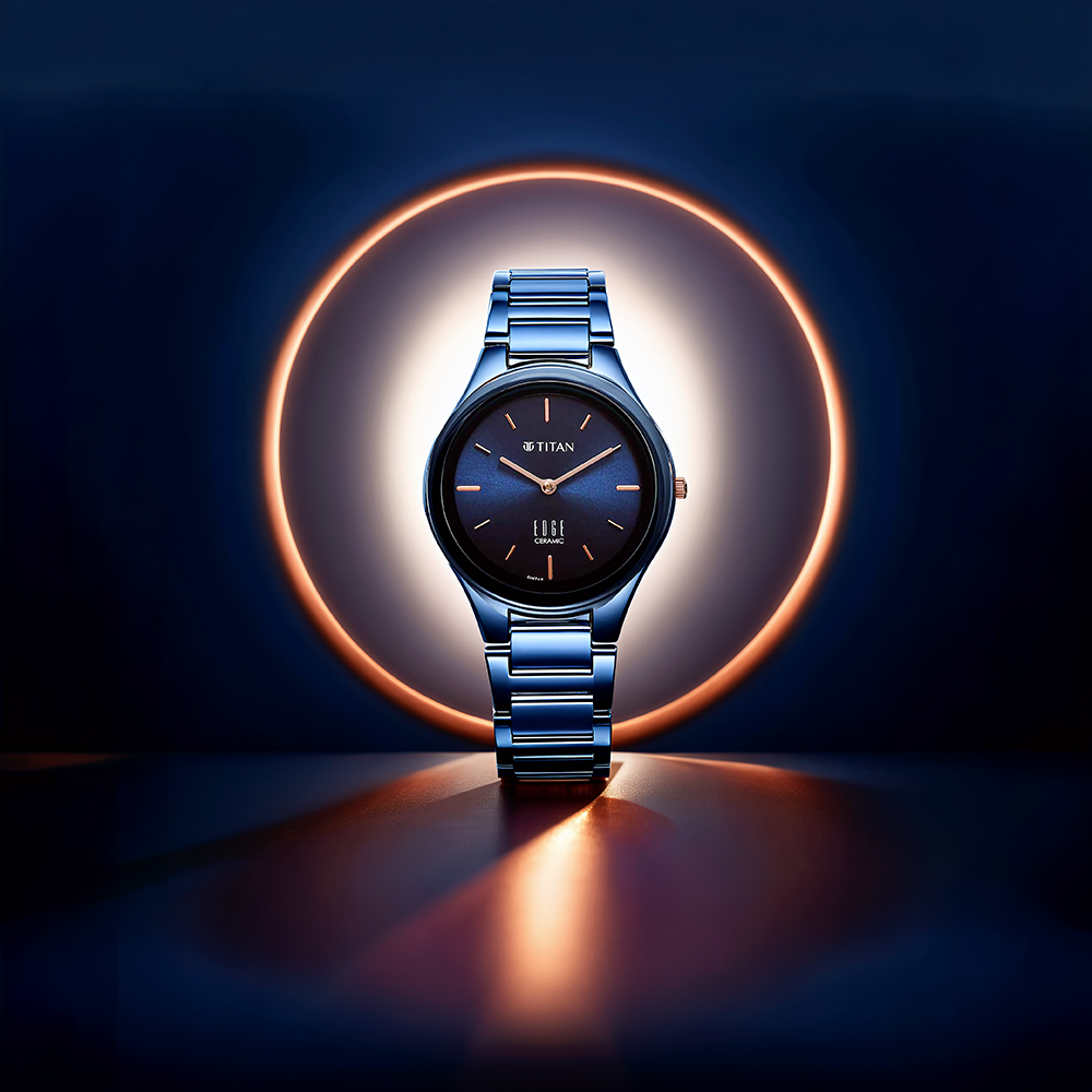 Titan Edge Ceramic Quartz in Atlantic Blue Dial Watch for Women