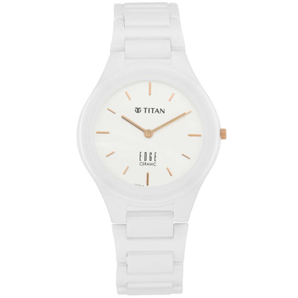 Titan Edge Ceramic Quartz in Arctic White Dial Watch for Women