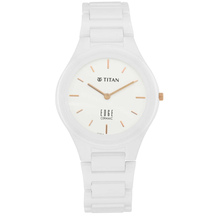 Titan Edge Ceramic Quartz in Arctic White Dial Watch for Women