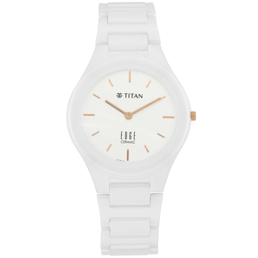 Titan Edge Ceramic Quartz in Arctic White Dial Watch for Women