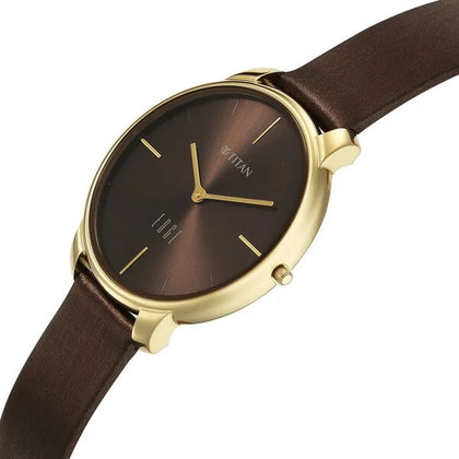 Titan Edge Brown Dial Leather Strap Analog Watch for Women