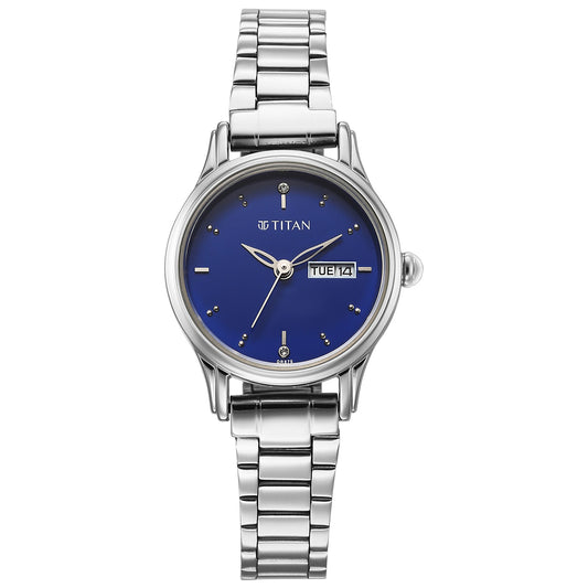 Titan Karishma Blue Dial Silver Stainless Steel Strap Analog Watch For Women