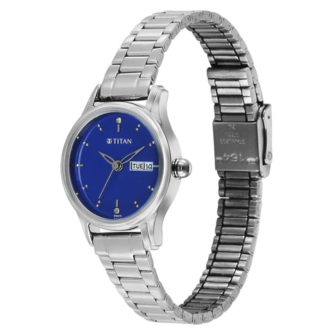 Titan Karishma Blue Dial Silver Stainless Steel Strap Analog Watch For Women