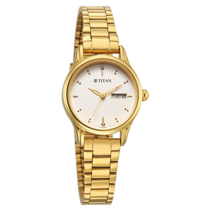 Titan Karishma Beige Dial Golden Stainless Steel Strap Analog Watch For Women