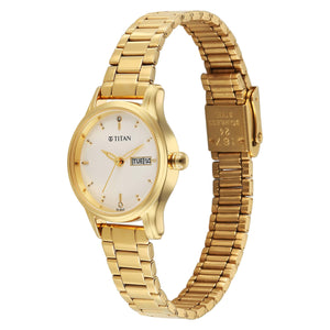 Titan Karishma Beige Dial Golden Stainless Steel Strap Analog Watch For Women