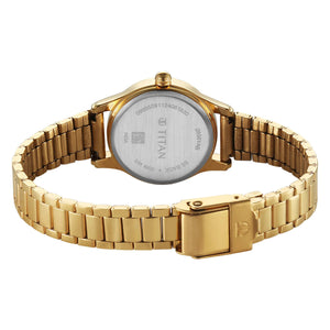 Titan Karishma Beige Dial Golden Stainless Steel Strap Analog Watch For Women