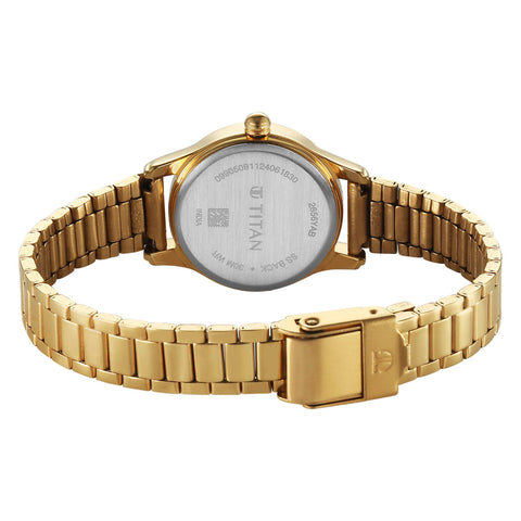 Titan Karishma Beige Dial Golden Stainless Steel Strap Analog Watch For Women