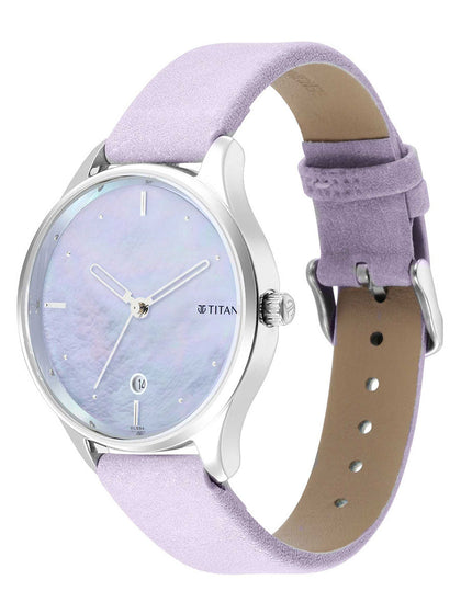 Titan Pastel Dreams Analog Waterproof Mother Of Pearl Dial Pale Purple Leather Strap Watch For Women 2670SL02