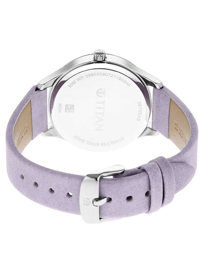 Titan Pastel Dreams Analog Waterproof Mother Of Pearl Dial Pale Purple Leather Strap Watch For Women 2670SL02