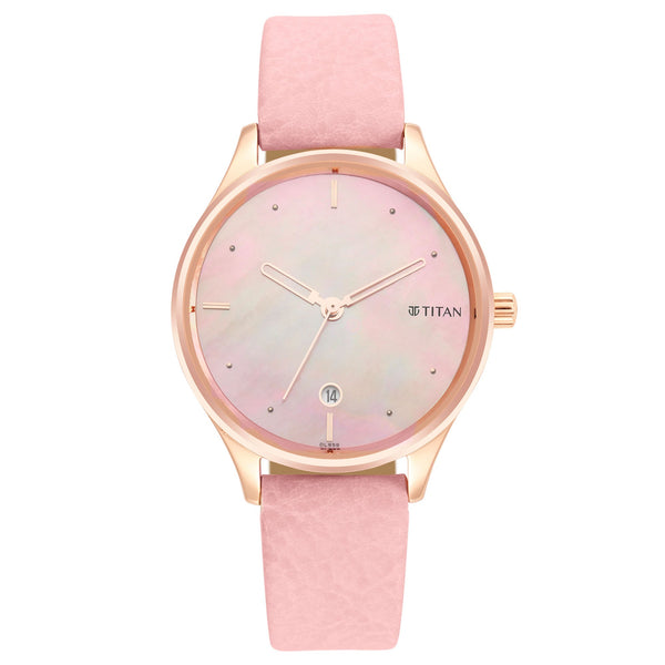 Titan Pastel Dreams Pink Mother of Pearl Dial Analog Leather Strap Watch for Women