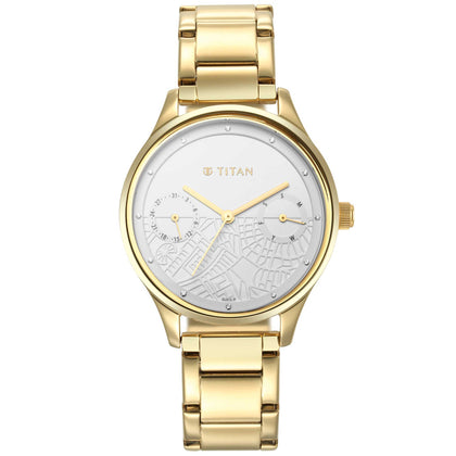 Titan Wander White Dial Women Watch With Stainless Steel Strap