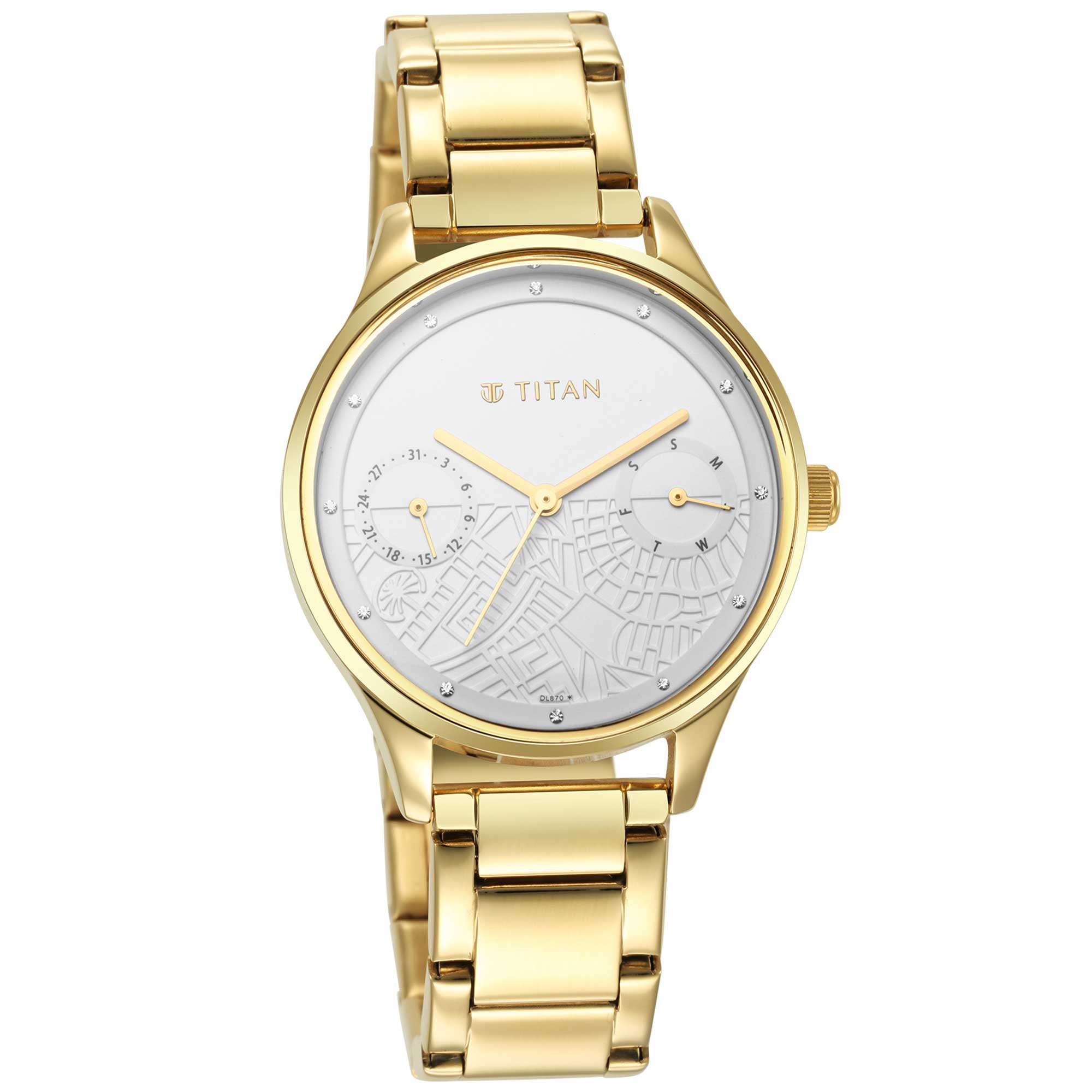 Titan Wander White Dial Women Watch With Stainless Steel Strap