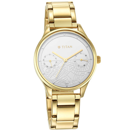 Titan Wander White Dial Women Watch With Stainless Steel Strap