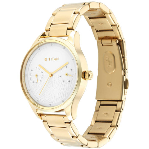 Titan Wander White Dial Women Watch With Stainless Steel Strap
