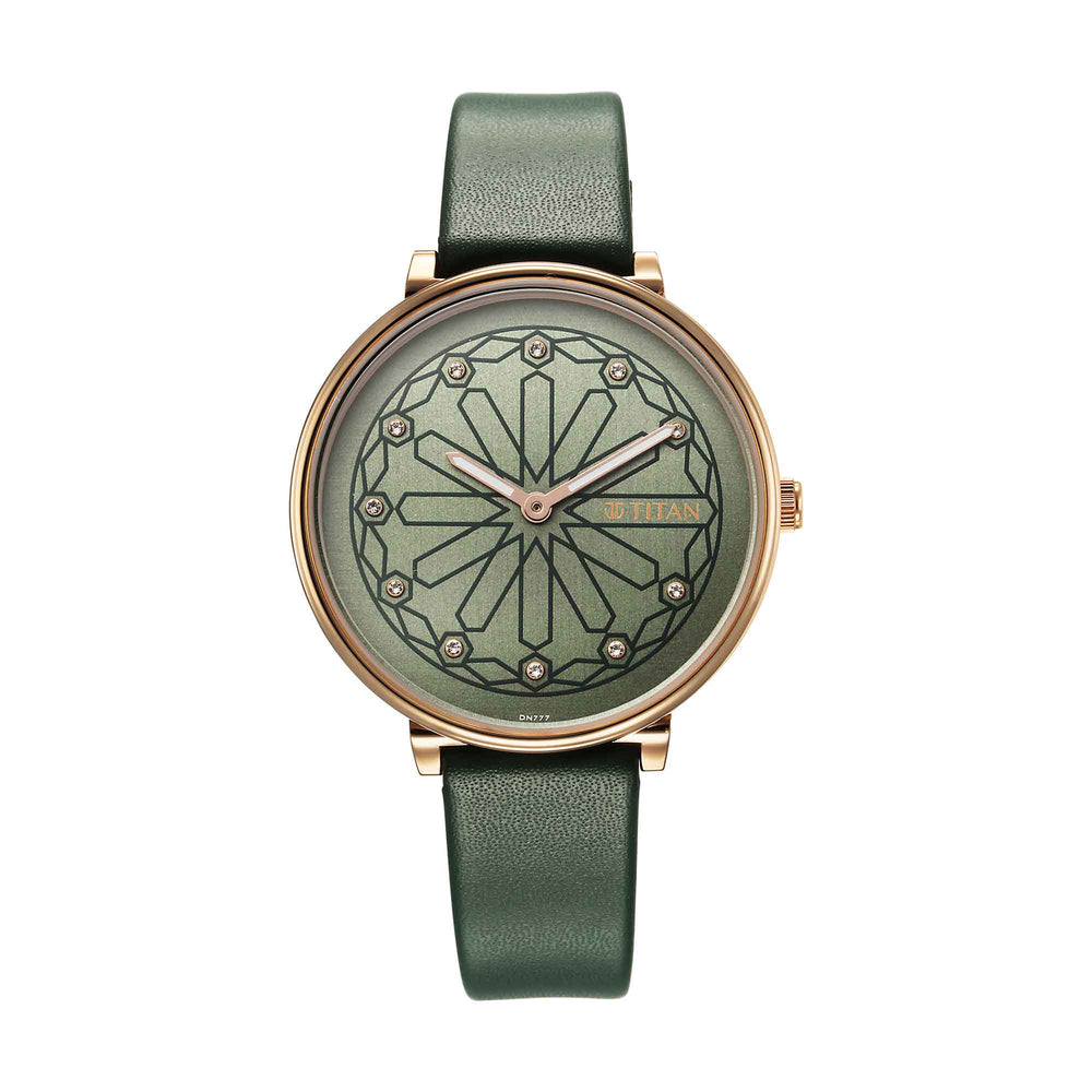 Titan Marhaba Silverwhite Dial Women Watch With Leather Strap