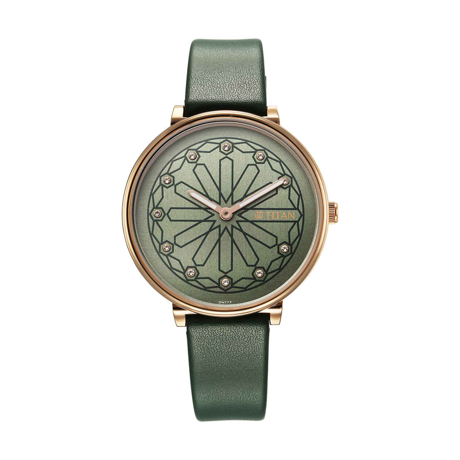 Titan Marhaba Silverwhite Dial Women Watch With Leather Strap