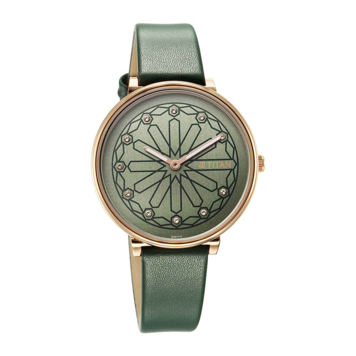 Titan Marhaba Silverwhite Dial Women Watch With Leather Strap