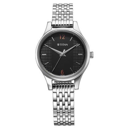 Titan Karishma Quartz Analog Black Dial Silver Stainless Steel Strap Watch For Women(2679SM02)