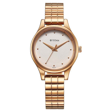 Titan Karishma Quartz Analog Off White Dial Rose Gold Stainless Steel Strap Watch For Women(2679WM02)