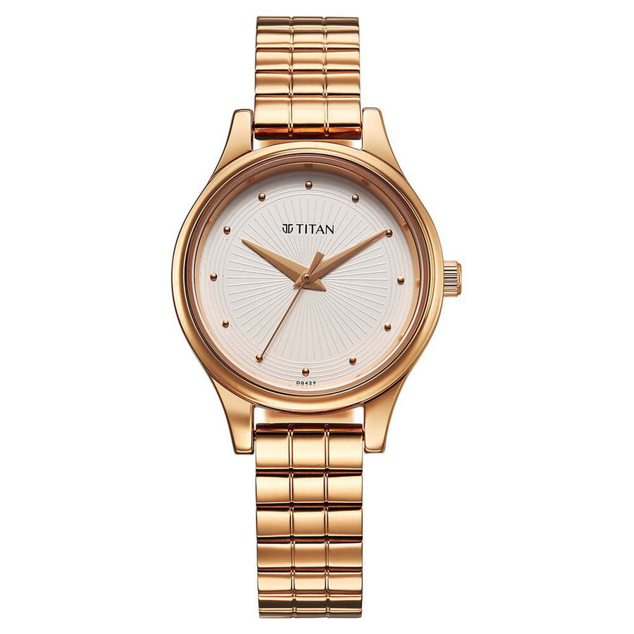 Titan Karishma Quartz Analog Off White Dial Rose Gold Stainless Steel Strap Watch For Women(2679WM02)
