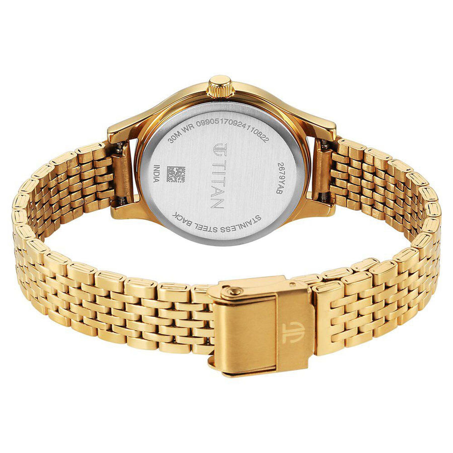 Titan Karishma Quartz Analog Beige Dial Golden Stainless Steel Strap Watch For Women(2679YM02)