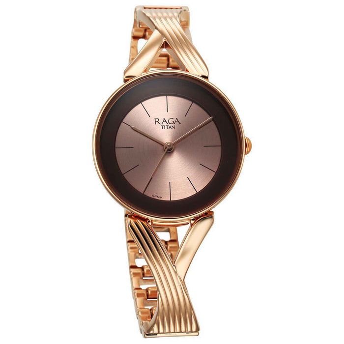 Titan Raga Chic Quartz Analog Rose Gold Dial Metal Strap Watch for Women