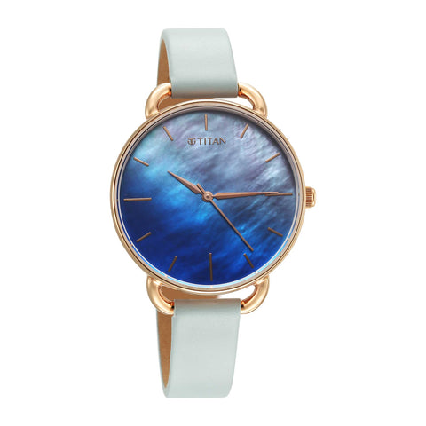 Titan Purple Secluded Strap Material Leather Dial Colour Blue 2705WL01