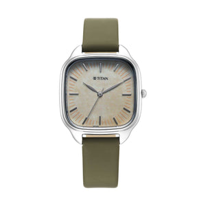 Titan Workwear Quartz Analog Beige Dial Blue Leather Strap Watch For Women