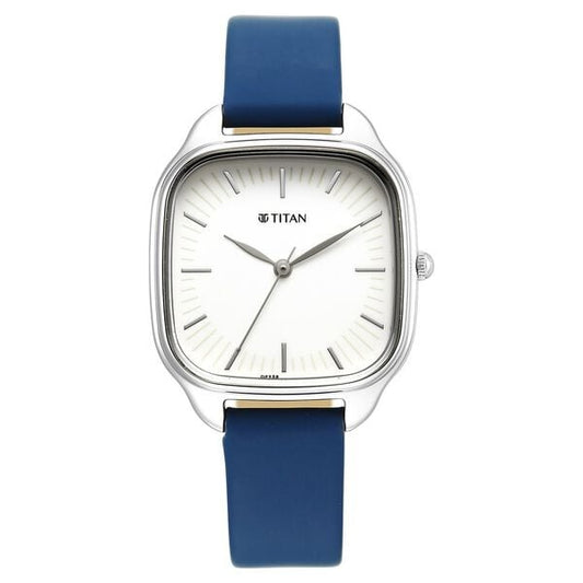 Titan Workwear Quartz Analog Beige Dial Blue Leather Strap Watch For Women
