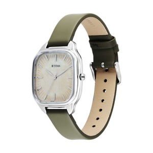 Titan Workwear Quartz Analog Beige Dial Blue Leather Strap Watch For Women