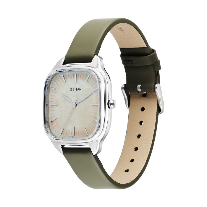 Titan Workwear Quartz Analog Beige Dial Blue Leather Strap Watch For Women