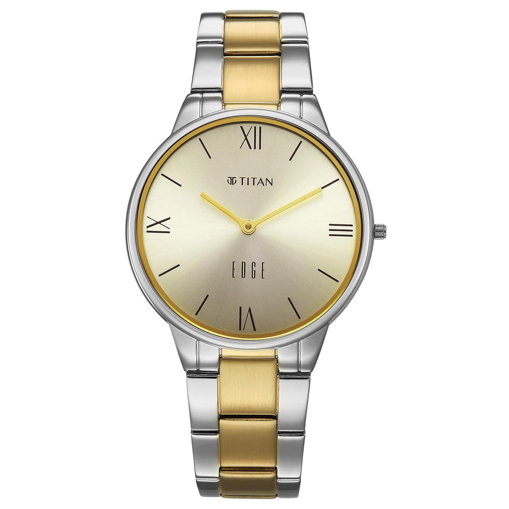 Titan Champagne Dial Two Toned Stainless Steel Strap Analog Watch for Women