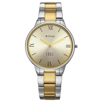 Titan Champagne Dial Two Toned Stainless Steel Strap Analog Watch for Women