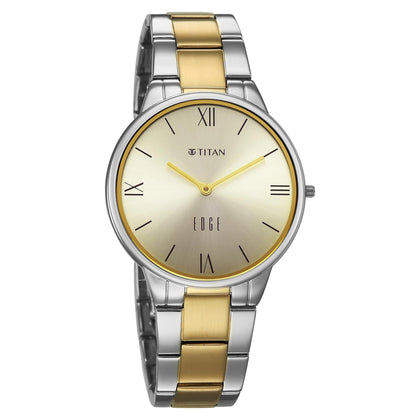 Titan Champagne Dial Two Toned Stainless Steel Strap Analog Watch for Women
