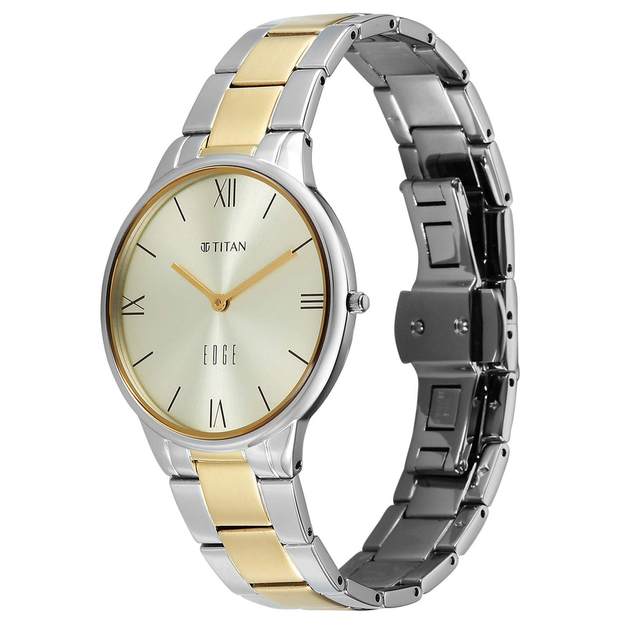 Titan Champagne Dial Two Toned Stainless Steel Strap Analog Watch for Women