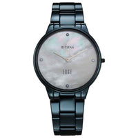 Titan Edge Mother Of Pearl Dial Blue Stainless Steel Strap Analog Watch for Women