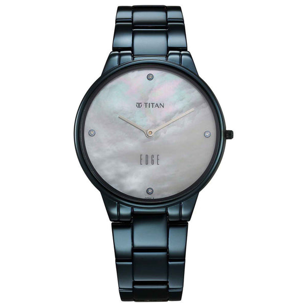 Titan Edge Mother Of Pearl Dial Blue Stainless Steel Strap Analog Watch for Women