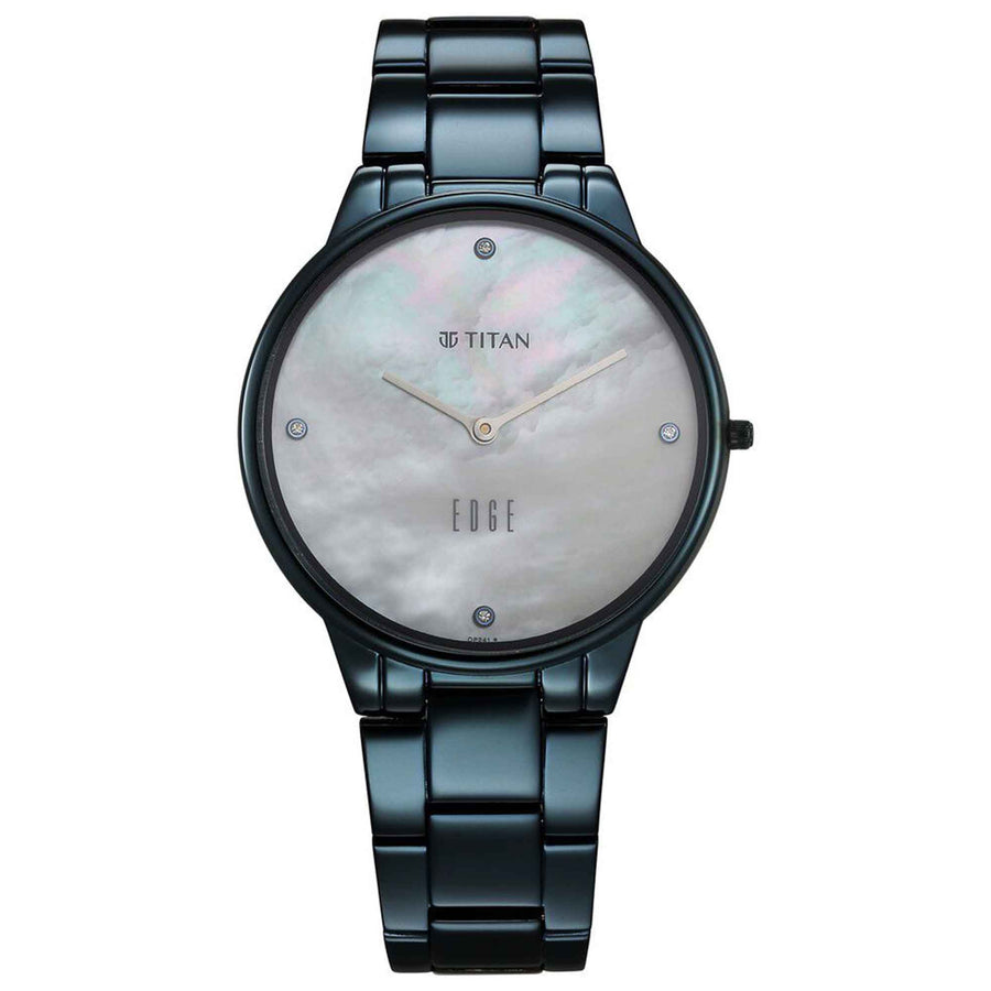 Titan Edge Mother Of Pearl Dial Blue Stainless Steel Strap Analog Watch for Women