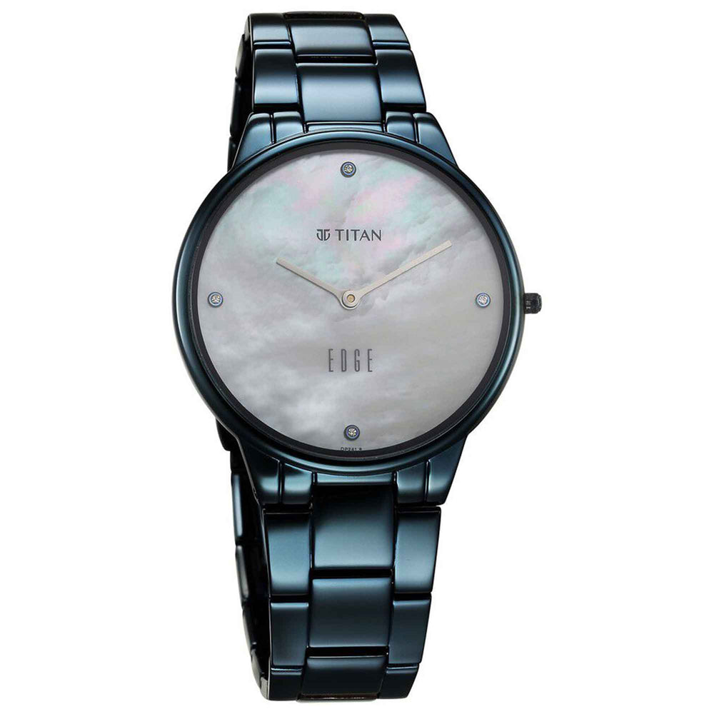 Titan Edge Mother Of Pearl Dial Blue Stainless Steel Strap Analog Watch for Women