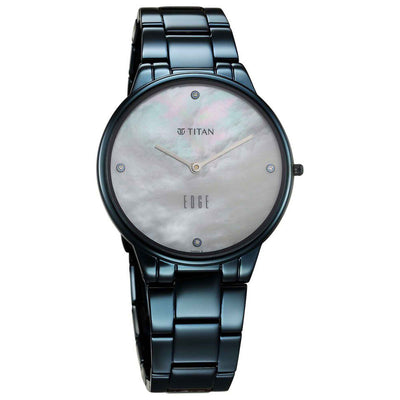 Titan Edge Mother Of Pearl Dial Blue Stainless Steel Strap Analog Watch for Women