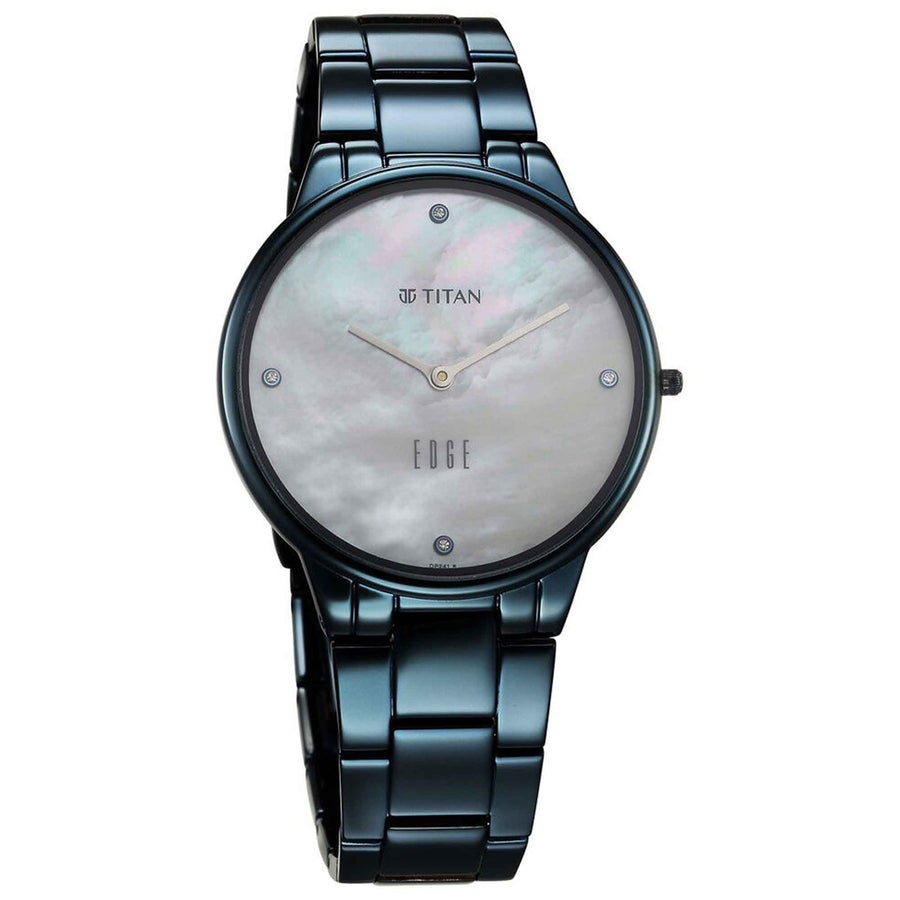Titan Edge Mother Of Pearl Dial Blue Stainless Steel Strap Analog Watch for Women