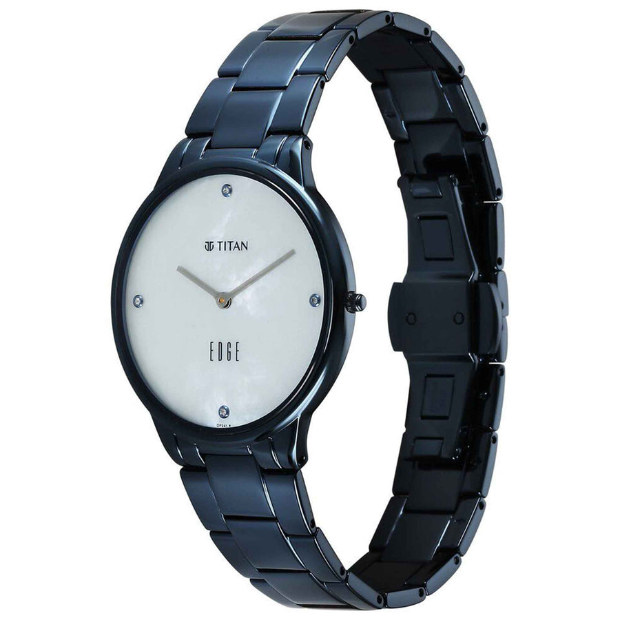 Titan Edge Mother Of Pearl Dial Blue Stainless Steel Strap Analog Watch for Women