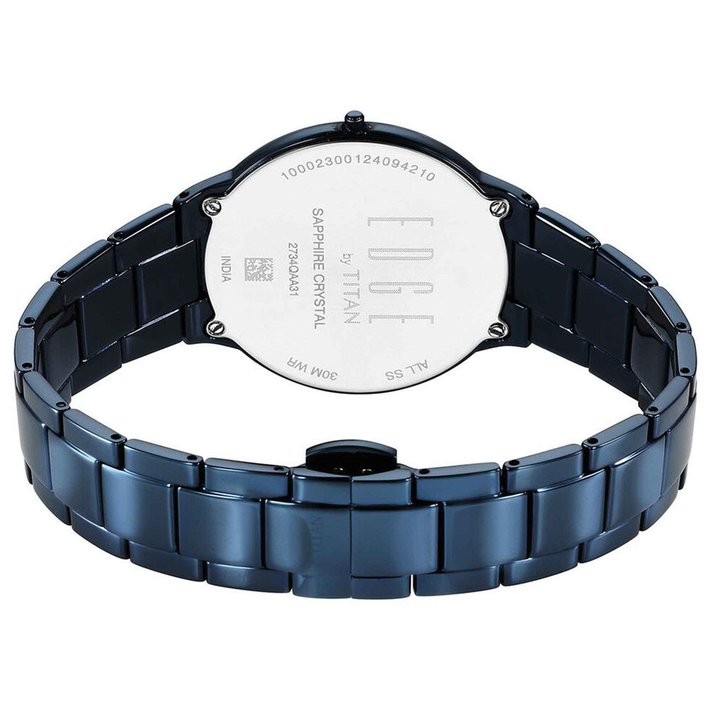 Titan Edge Mother Of Pearl Dial Blue Stainless Steel Strap Analog Watch for Women