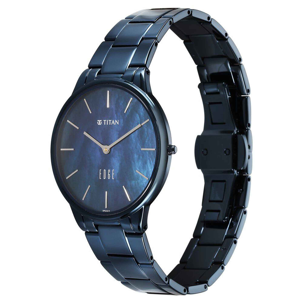 Titan Edge Mother Of Pearl Dial Blue Stainless Steel Strap Analog Watch for Women