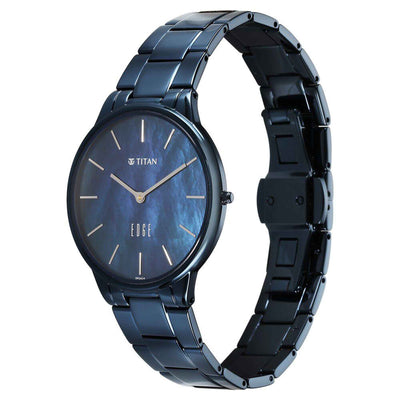 Titan Edge Mother Of Pearl Dial Blue Stainless Steel Strap Analog Watch for Women