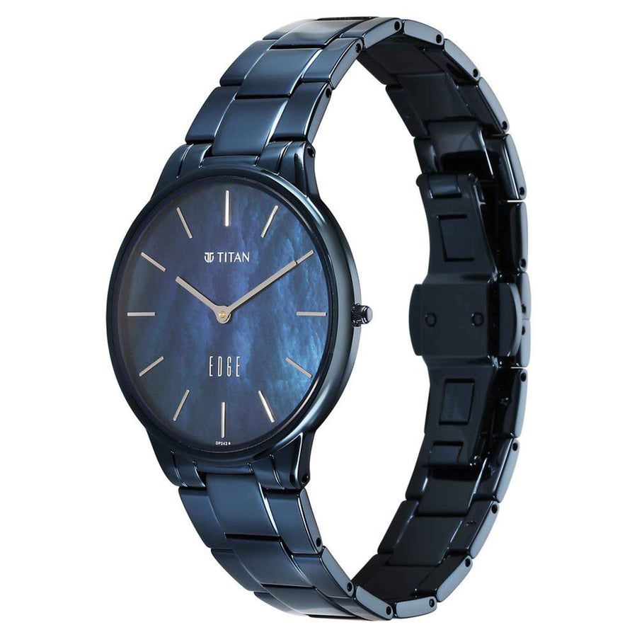 Titan Edge Mother Of Pearl Dial Blue Stainless Steel Strap Analog Watch for Women